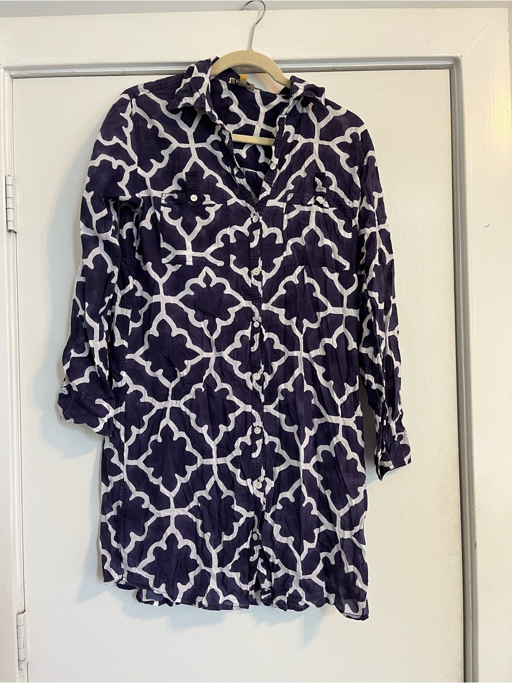 Roberta Roller Rabbit Navy and White Geometric Tunic button front women’s small